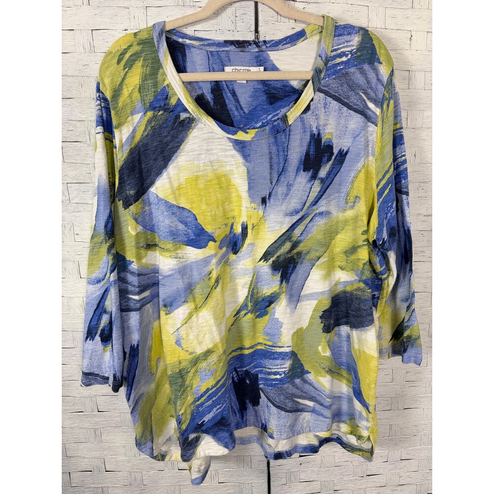 Chico's women's T-shirt three-quarter length sleeve colorful, modern plus size